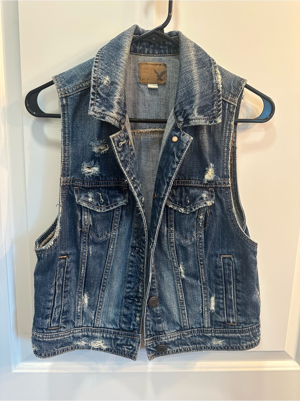 American Eagle Outfitters Distressed Blue Denim Vest